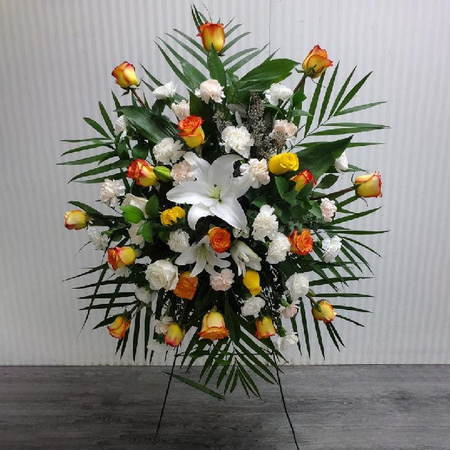 Palm Leaves, Aspidistra, Roses, Carnations And Lily Wreath