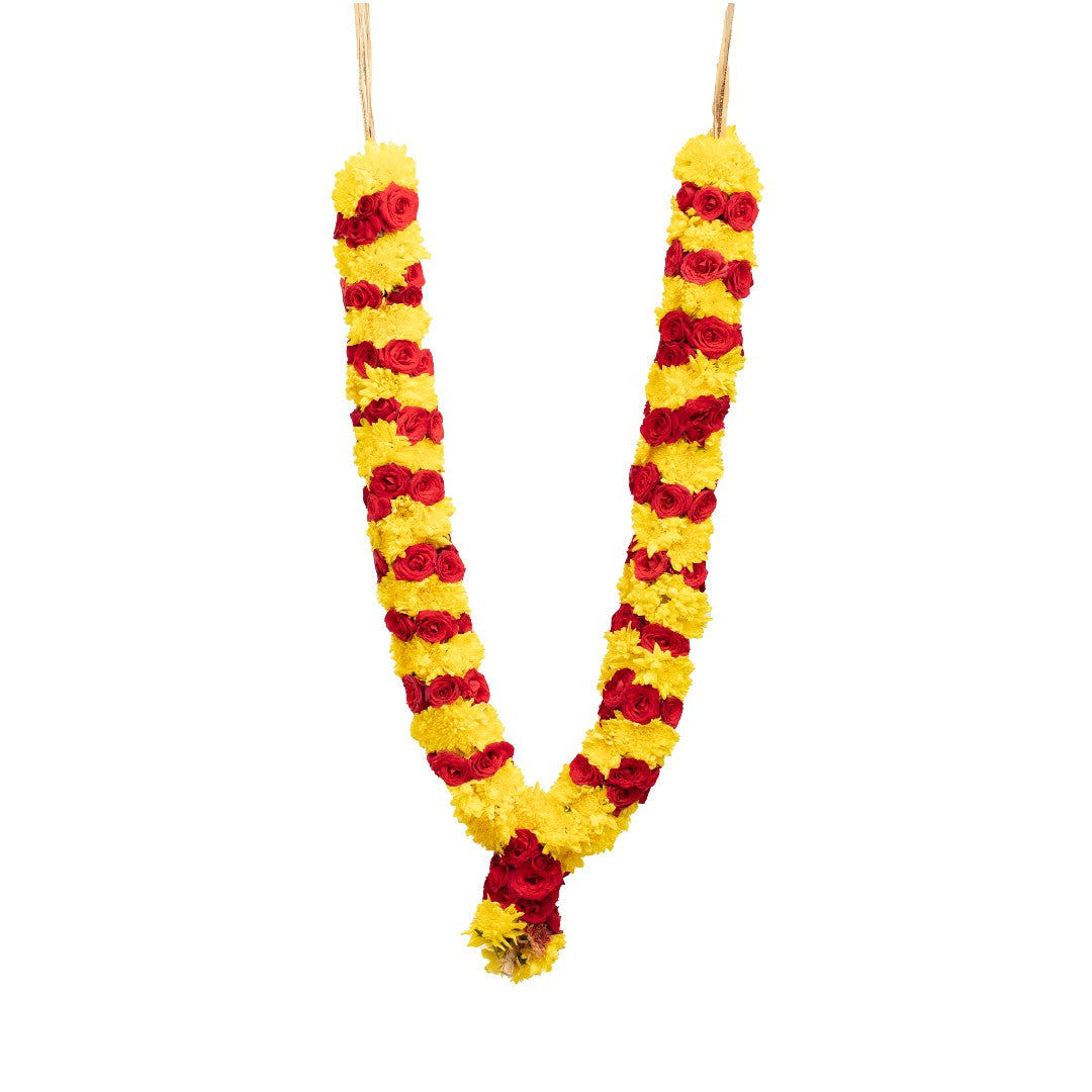 Yellow Chamanthi With Button Rose Garland