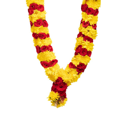 Yellow Chamanthi With Button Rose Garland