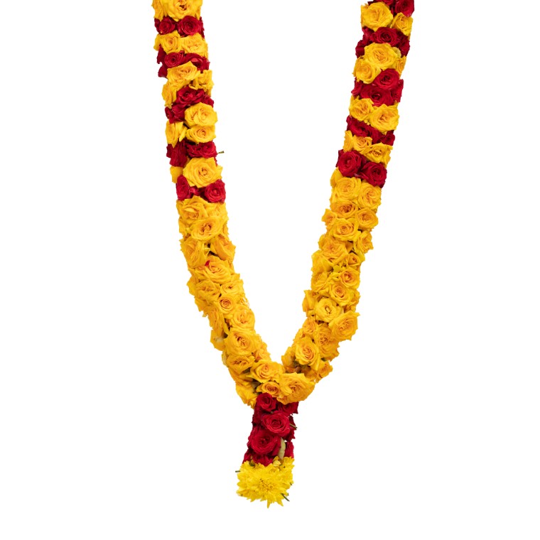 Yellow and Red Button Rose Garland