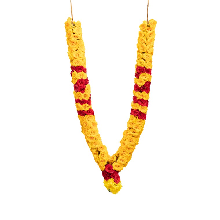 Yellow and Red Button Rose Garland